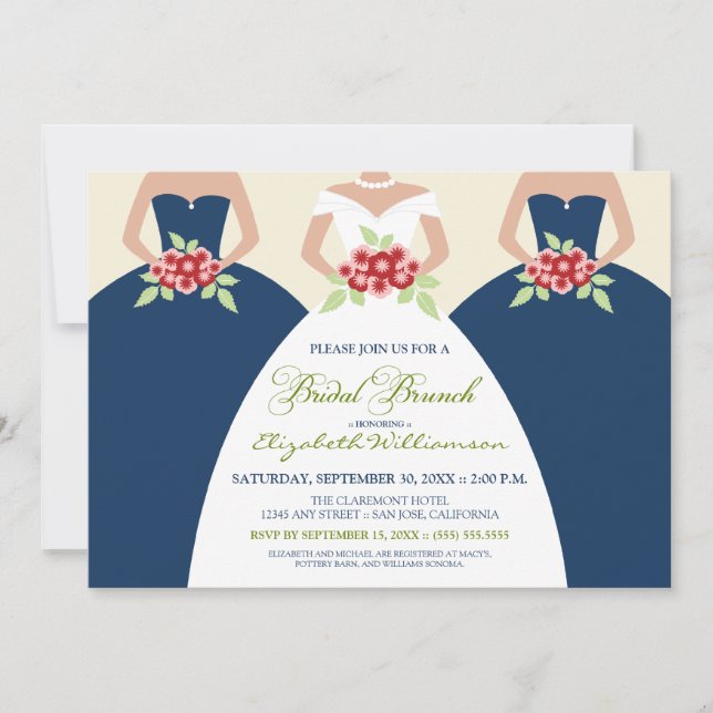 Bride & Bridesmaids Bridal Brunch Invite (Marine) Einladung (Vorderseite)