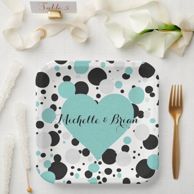 BRIDE & Bridesmaids Shimmer Blue Polka Dot Party Pappteller (Hochzeit)