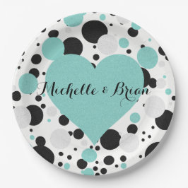 BRIDE & Bridesmaids Shimmer Blue Polka Dot Party Pappteller