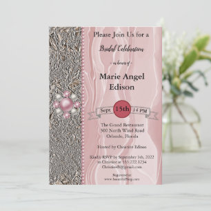 Bride Celebration Foil & Dusty Rose Seide, Perlen  Einladung
