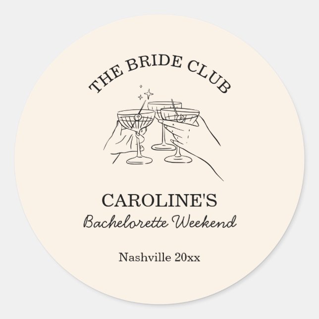 Bride Club Bachelorette Weekend Favor Cocktail  Runder Aufkleber (Vorderseite)