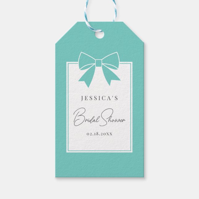 Bride & Co. Aquamarin Blue Bow Brautparty Danke Geschenkanhänger (Vorderseite)