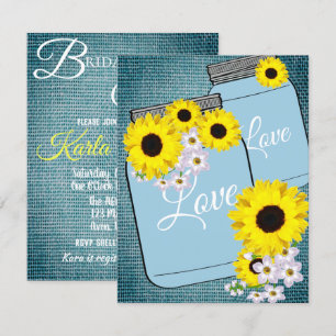BRIDE & CO Aquamarin Blue Burlap Sonnenblume Dusch Einladung