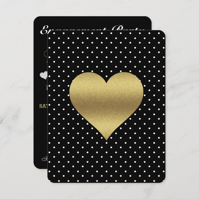 BRIDE & CO Black & Gold Heart & Polka Dot Party Einladung (Vorne/Hinten)