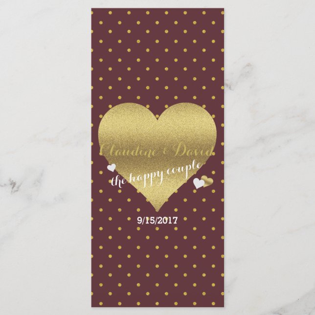 BRIDE & CO Burgundy Gold Polka Dot Wedding Party Programm (Vorderseite)