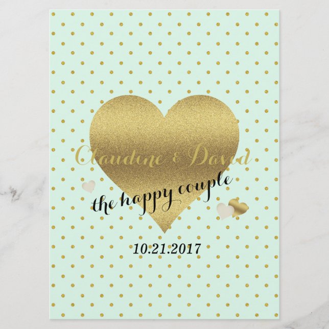 BRIDE CO Mint Gold Polka Dot Elegant Wedding Party Programm (Vorderseite)