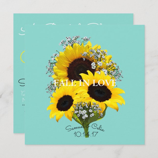 BRIDE & CO Sonnenblumenfall in Liebe Brautparty Einladung (Vorne/Hinten)
