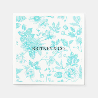 Bride & Co. Türkis Floral Toile Personalisiert Serviette