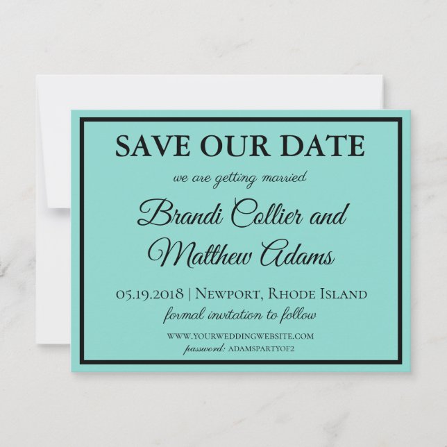Bride & Co Wedding Suite Modernes Aquamarines Blue Save The Date (Vorderseite)