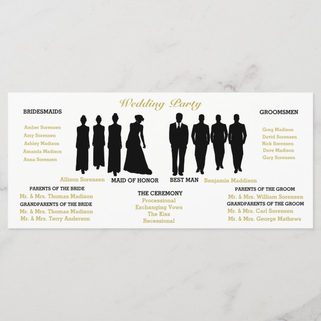 BRIDE & CO White & Gold Polka Dot Wedding Party Programm (Rückseite)