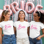 Bride Custom Text T-Shirt<br><div class="desc">This t-shirt features hot pink sample text that reads: Sister of the Bride. Click "Personalize this Template" to easily change or remove text. Delete text so that it simply reads: Bride, or change the text from sister to mother, friend, cousin, niece or whatever you choose. This shirt is perfect for...</div>