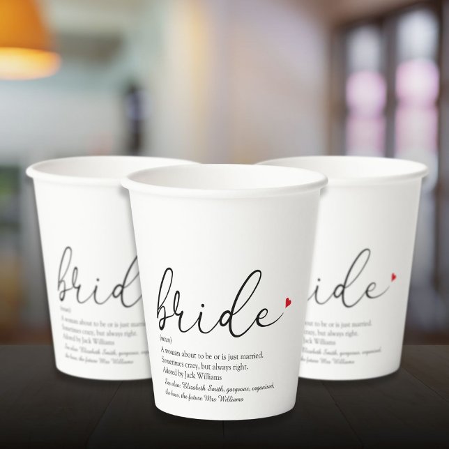Bride Definition Brautparty Script Modern Pappbecher (Bride Definition Bridal Shower Script Modern Paper Cups)