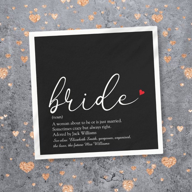 Bride Definition, Brautparty Script Red Heart Serviette (Bride Definition Bridal Shower Script Red Heart Napkins)