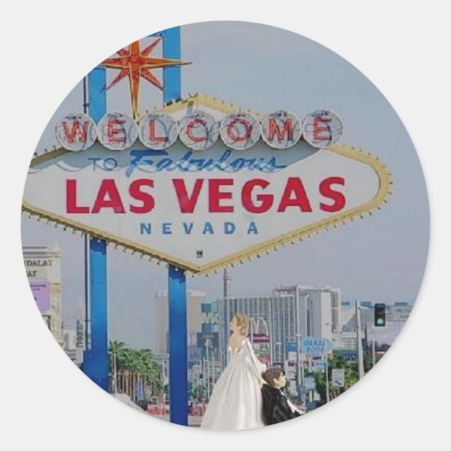 Bride Dragging Groom Las Vegas Zeichen Aufkleber (Vorderseite)