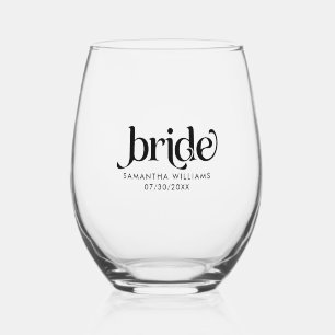 Bride Elegant Black Retro Typografie Weinglas Ohne Stiel