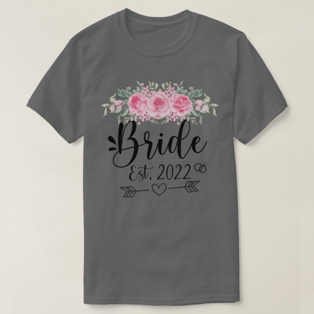 Bride Est 2022 Hochzeitsfeier Blume T-Shirt (Design vorne)