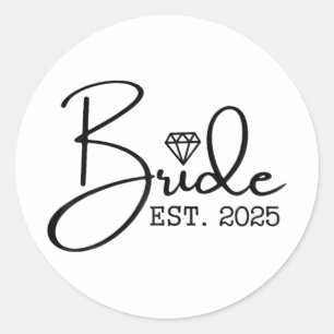 Bride Est. 2025 Verheiratete Hochzeit Brautparty B Runder Aufkleber