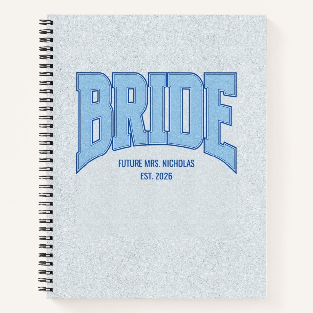 BRIDE Faux Glitter Varsity Engagement Bridal Notizbuch (Vorderseite)