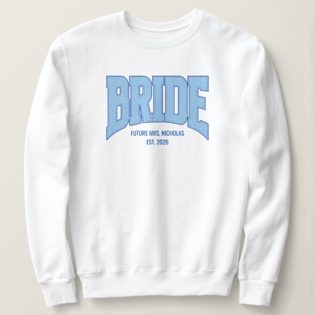 BRIDE Faux Glitter Varsity Engagement Bridal Sweatshirt (Design vorne)
