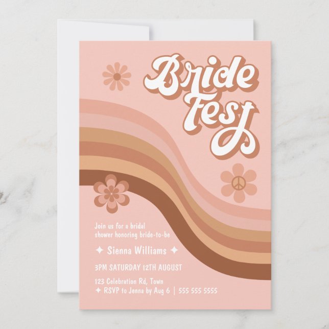 Bride Fest Groovy Retro Daisy Brautparty Einladung (Vorderseite)