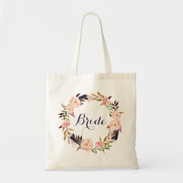 Bride Floral Personalisiert Tote Bag Tragetasche (Vorne)