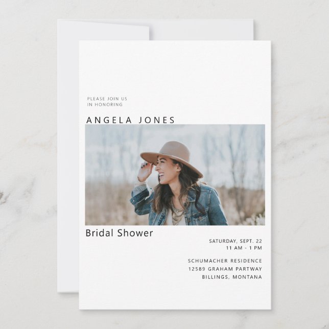 Bride Foto Dusty Blue Bridal Dusche Einladung (Vorderseite)