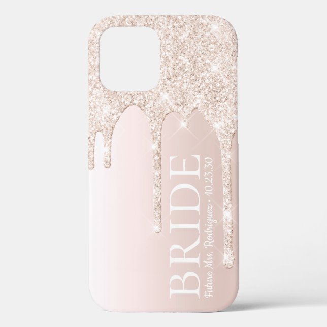 Bride Future Frau Blush Pink Glitzer Tropfen Case-Mate iPhone Hülle (Rückseite)