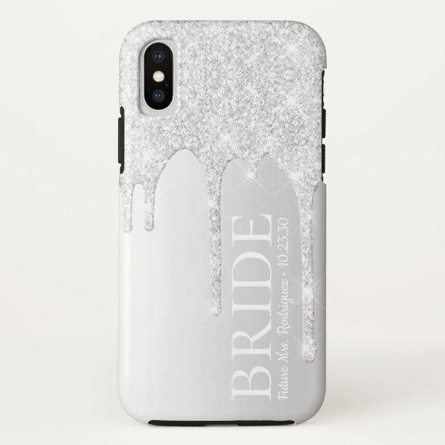 Bride Future Frau Silver Glitzer Tropfen Case-Mate iPhone Hülle (Rückseite)