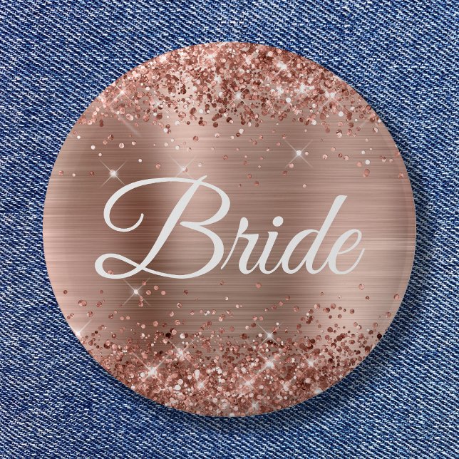 Bride Glittery Rose Gold Foil Button (Bride Glittery Rose Gold Foil Button)