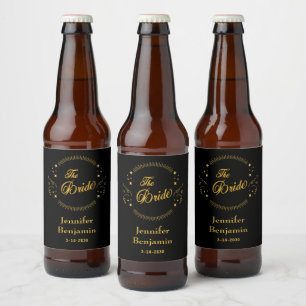 Bride Gold Black Wedding Elegant Classic Bierflaschenetikett