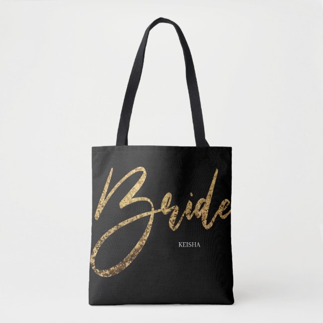 Bride Gold Glitzer & Black Calligraphy (Vorderseite)