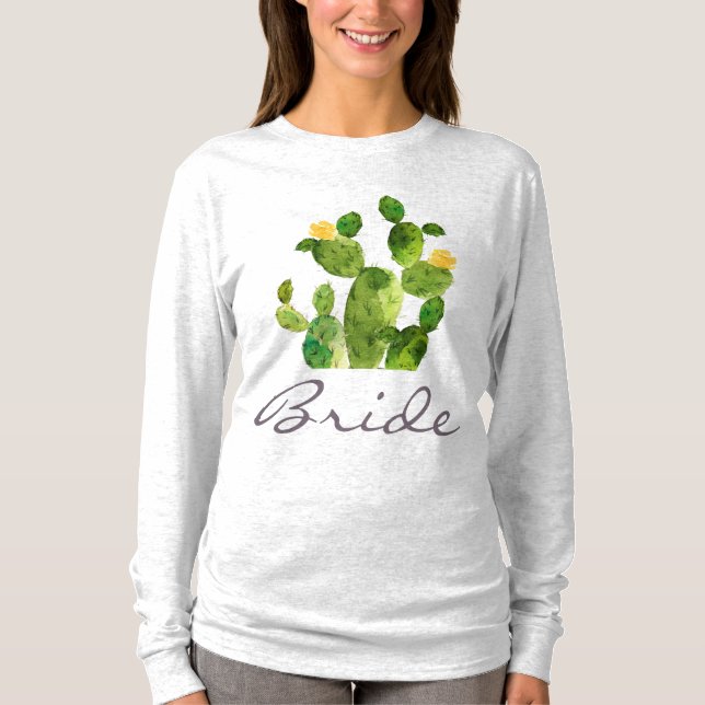 BRIDE GREEN WATERCOLOR DESERT CACTUS BLUME T-Shirt (Vorderseite)