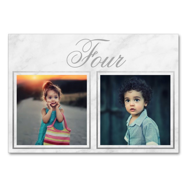 Bride Groom Age Eleganter Marmor Silberne Tischnum Tischnummer (Vorderseite)