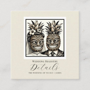 Bride & Groom Aloha Pineaple Tiki Wedding Details Quadratische Visitenkarte