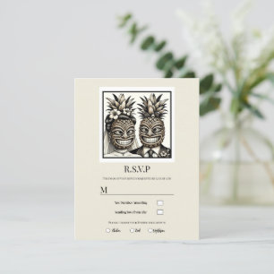 Bride & Groom Aloha Pineaple Tiki Wedding RSVP Einladung