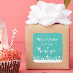 Bride Groom Aquamarin White Elegant Wedding Vielen Quadratischer Aufkleber