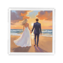 Bride & Groom Beach Wedding Watercolor