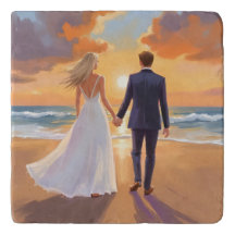 Bride & Groom Beach Wedding Watercolor