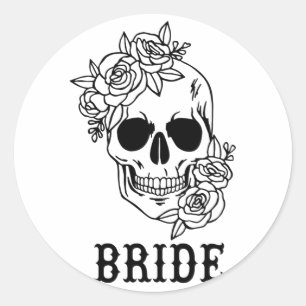 Bride Groom Bloral Skull Halloween Bachelo Runder Aufkleber