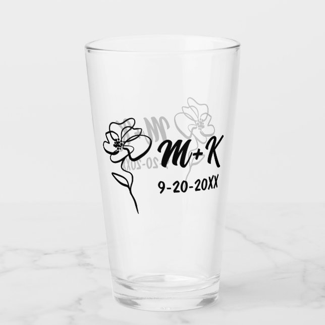 Bride & Groom Blumenglas Hochzeitglas Glas (Vorderseite)