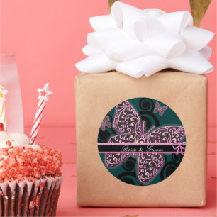 Bride Groom Butterflies Swirl Lila Schwarz-weiß Runder Aufkleber