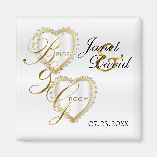 Bride & Groom Elegante White Wedding Keepake Magne Magnet (Vorne)