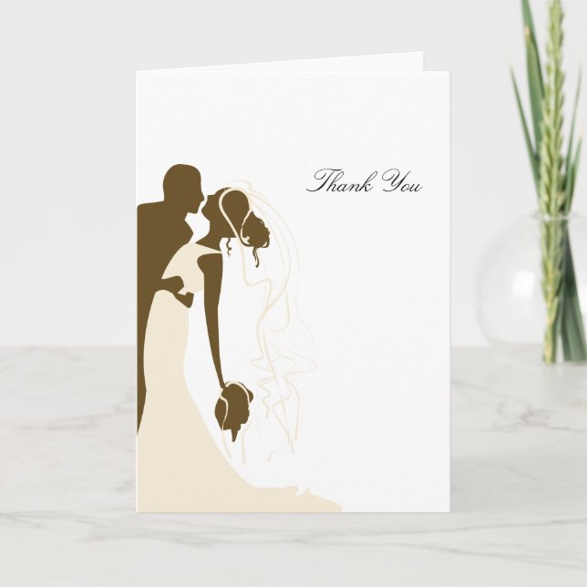 Bride & Groom Embrace - Creme Dankeskarte (Vorderseite)
