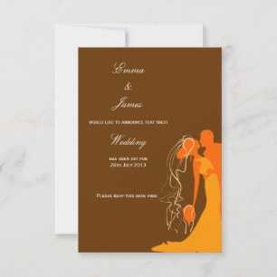 Bride & Groom Embrace Orange - Save the Date Einladung