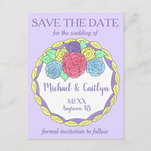 Bride Groom Floral Wedding Cake Save the Date Ankündigungspostkarte