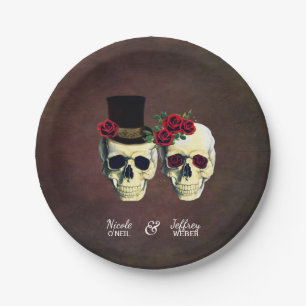 Bride & Groom Goth Skulls Hochzeitspapier-Teller Pappteller
