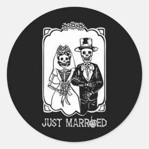 Bride Groom Just Married Skeleton Halloween Couple Runder Aufkleber