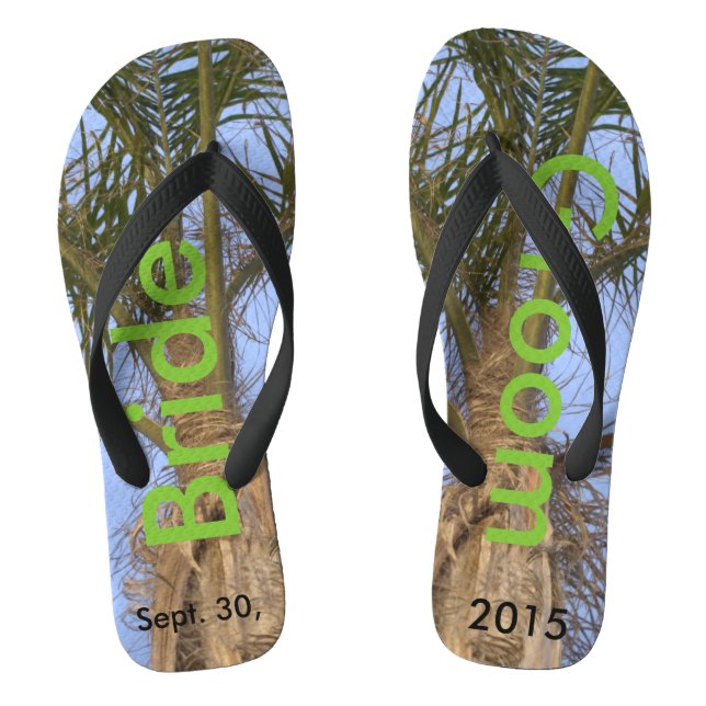 Bride Groom Palm Trees Blue Sky Flip Flops (Fußbett)