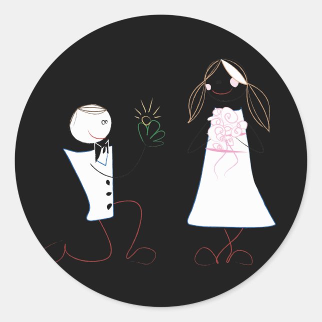 Bride Groom schlägt Clipart Hochzeitskleber vor Runder Aufkleber (Vorderseite)