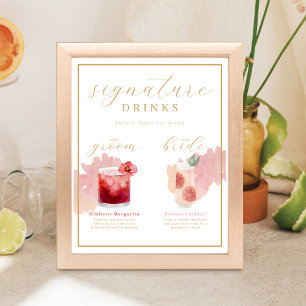 Bride & Groom Signature Drinks Aquarellcocktail Poster